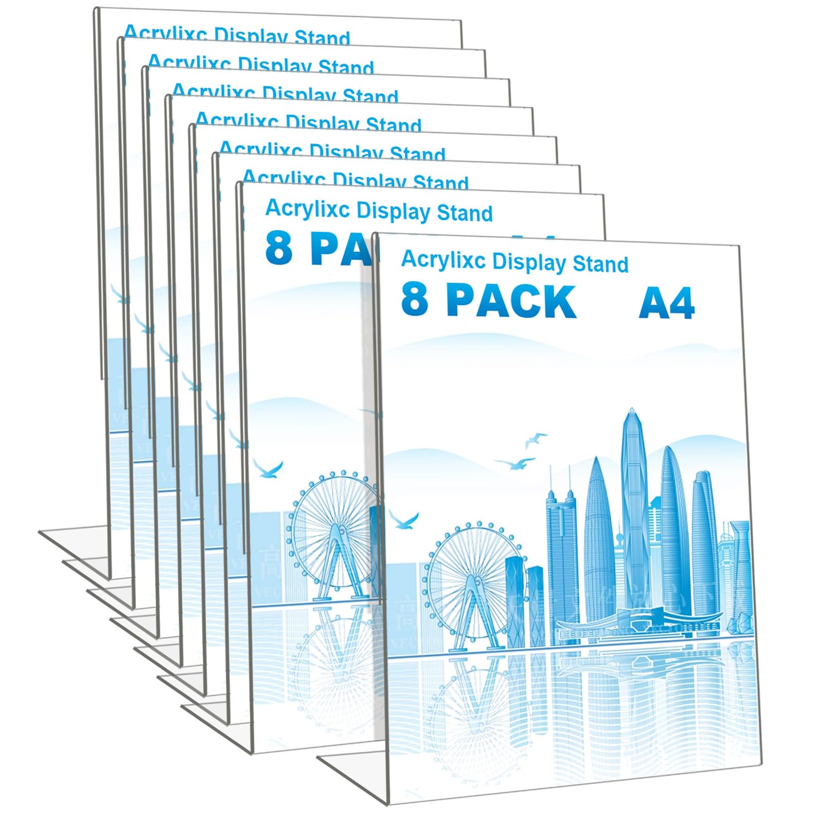 AKOLAFE 8 Pack A4 Acrylic Sign Holder A4 Plastic Display Stand Perspex Display Stands Leaflet Holder Acrylic Stand Up Display Stand Menu Holder for Tables,Restaurant, Store, Hotel and More