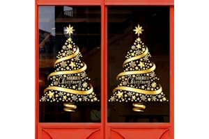 Rchovsam 2 Pack Large Whole Gold Christmas Tree Window Clings Stickers Winter Gold Xmas Tree Window Stickers for Glass Large DIY Static Wall Window Door Mural Showcase Decal Sticker-18x24 Inches