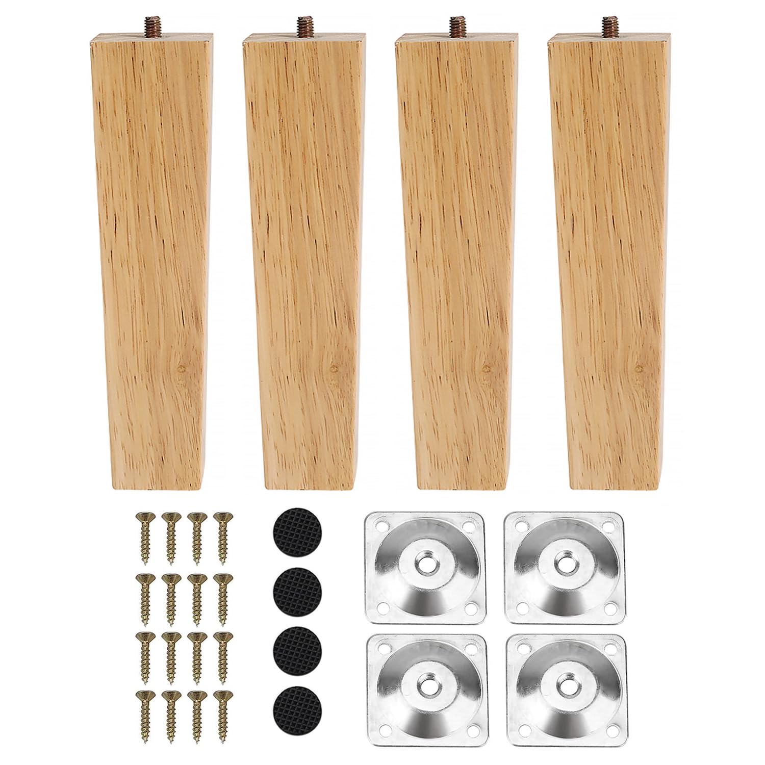 INMOZATA 4PCS Wooden Furniture Legs 20cm Replacement Sofa Legs Chair Legs with Mounting Plates & Screws, Furniture Feet for Chair Bed Sofa Couch Table Cupboard Cabinet Ottoman (20cm, Natural Colour)