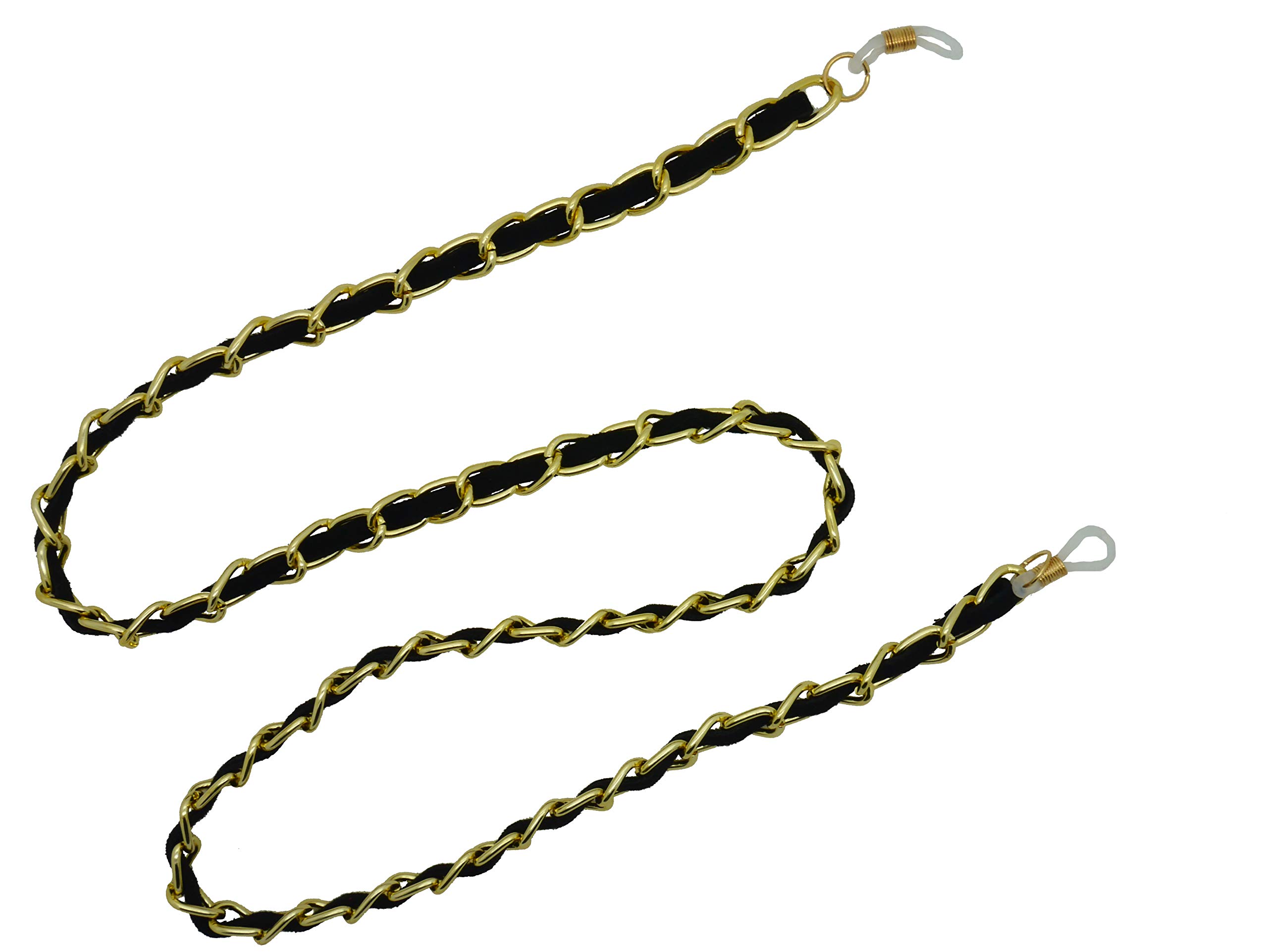 GoOpticians Decorative Gold Link and Suede Glasses Chain for All Spectacles (Black)