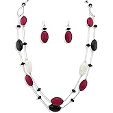 Firstmeet 2 Layer Statement red and black Beads Long Necklace