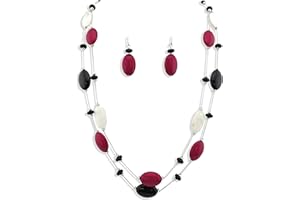 Firstmeet 2 Layer Statement red and black Beads Long Necklace