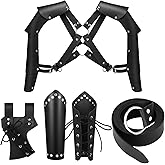 5 Pcs Halloween Medieval Renaissance Accessories Faux Leather Shoulder Armor Set Viking Leather Belt Pouch Knight Sword Belt Arm Guards Bracers for Medieval Costume Cosplay Party