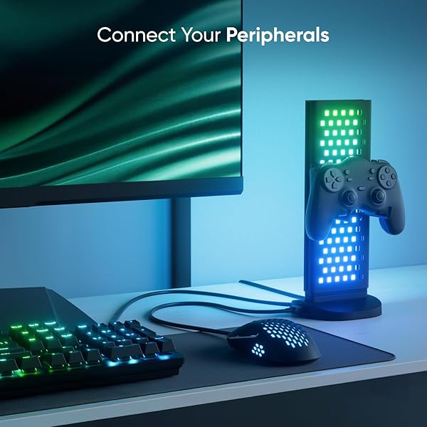 NANOLEAF PEGBOARD DESK DOCK, 3-IN-1 SMART TABLE LAMP WITH DUAL-SIDED LED LIGHTING, USB-A & USB-C CHARGING, 50 LUMENS, 64 RGB LEDS, WORKS WITH NANOLEAF DESKTOP APP, BLACK