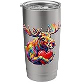 Moose Hugging Valentine Heart Color Critters Rainbow Stainless Steel Insulated Tumbler