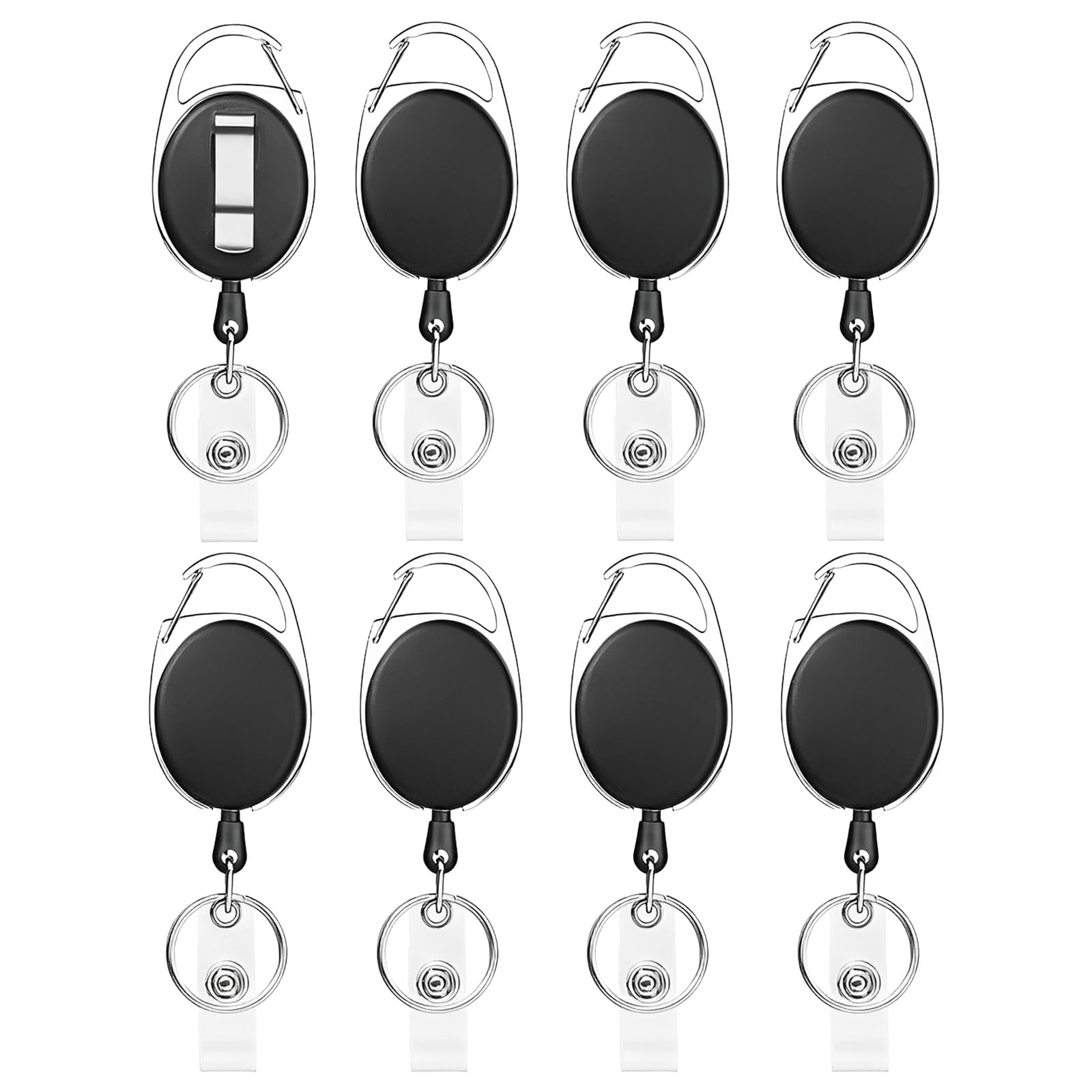 JSGBZK 8 Pcs Retractable Keychain, Lanyard Retractable, 2 In 1 Retractable Lanyard with Key Belt Key Ring, Retractable Lanyard Clip for ID Card Badge Holder (Black)