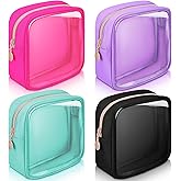 Hushee 4 Pcs Clear Nylon Makeup Bag for Women Gifts Preppy Cosmetic Bag PVC Travel Toiletry Zipper Pouch Waterproof Storage Organizer Pouch for Women(Mini)