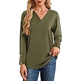 YOKGO Women's Long Sleeve Shirts Spring Tunic Outfits 2026 Oversized V Neck Blouses Work Tops Business Basic Casual Tees