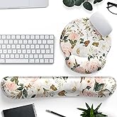 Pink Flower Desktop Mat Aesthetic Wrist Support Keyboard Mouse Wrist Rest Set, Computer Office Comfortable Wrist Rest for Mouse Easy Typing & Pain Relief, Ergonomic Computer Mouse Pad with Pu Base.