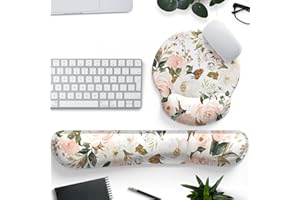 MECHANICAL CATTLE Pink Flower Desktop Mat Aesthetic Wrist Support Keyboard Mouse Wrist Rest Set, Computer Office Comfortable Wrist Rest for Mouse Easy Typing & Pain Relief, Ergonomic Computer Mouse Pad with Pu Base.