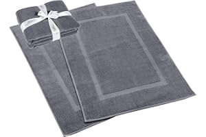 HILLFAIR 900 GSM-Hotel-Spa Tub-Shower Bath Floor Towels - (2 Pack, Platinum Grey, 21 Inch by 34 Inch) - 100% Cotton Floor Towels Machine Washable Cotton Terry Bath mat Rugs - 2 Piece Towel Set