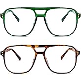 FEISEDY 2Pack Blue Light Blocking Glasses Fake Nerd Clear Square Computer Lightweight Pilot Glasses Frame Oversized B2866