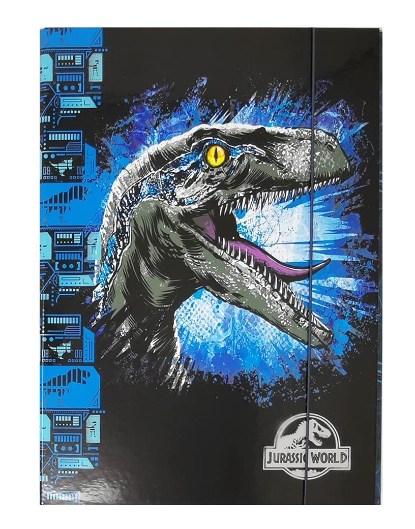 Theonoi A4 Dino Jurassic Dinosaur Children's Box File Binder Collection Folder with Elastic Strap and Inner Flaps for School (0.5 kg, Cardboard, DIN A4, Straight Cut, 100.0 Recycled Content)