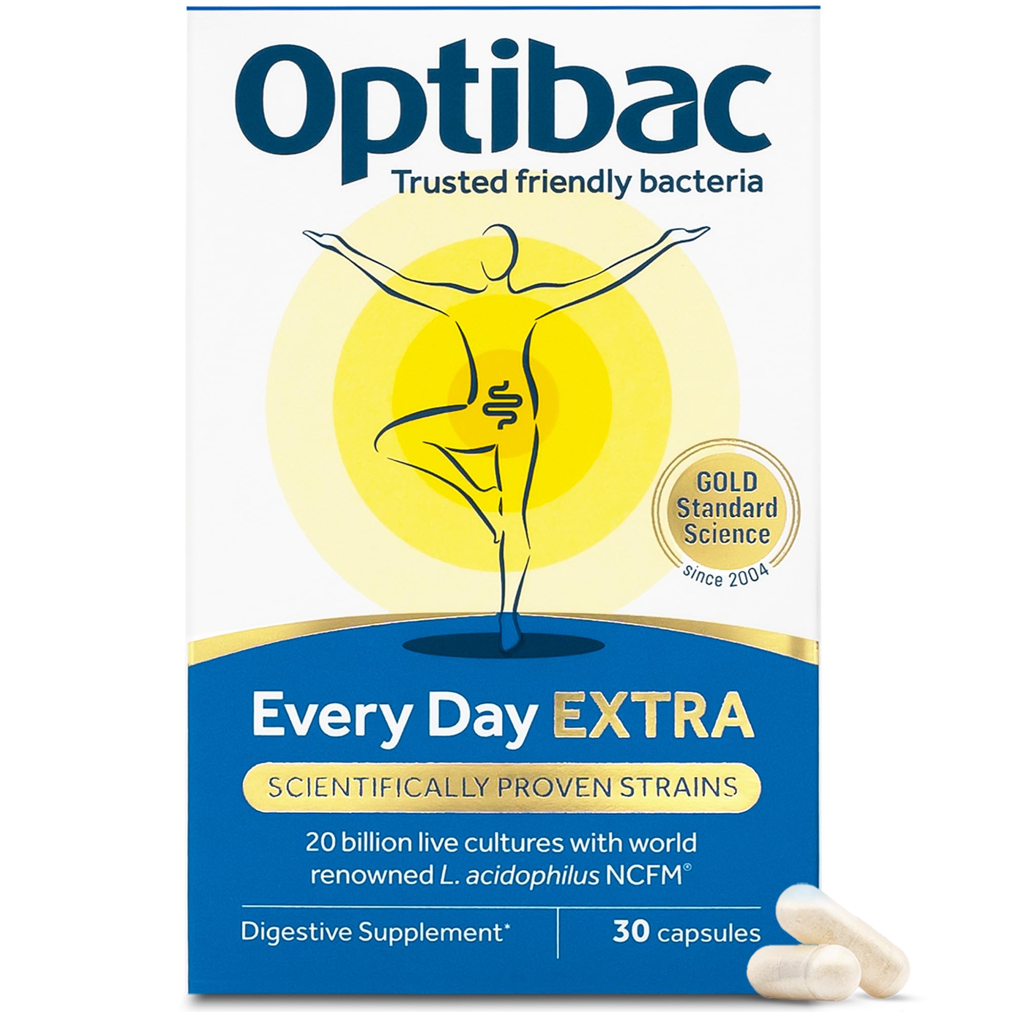 Optibac Probiotics Every Day Extra - Advanced Digestive Probiotic Supplement - Most Researched Lactobacillus Acidophilus - 30 Vegan Capsules