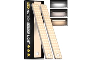 AUXODA Under Cabinet Lighting,3 Color Temperatures Motion Sensor Light Indoor 2 Pack, USB Rechargeable Battery Operated Closet Lights, Wireless Dimmable LED Cabinet Lights, Under Counter Light for Kitchen