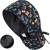 QBA Adjustable Working Cap with Button, Satin-Lined Hat, Cotton Working Hat Sweatband, Elastic Tie Back Hats Unisex