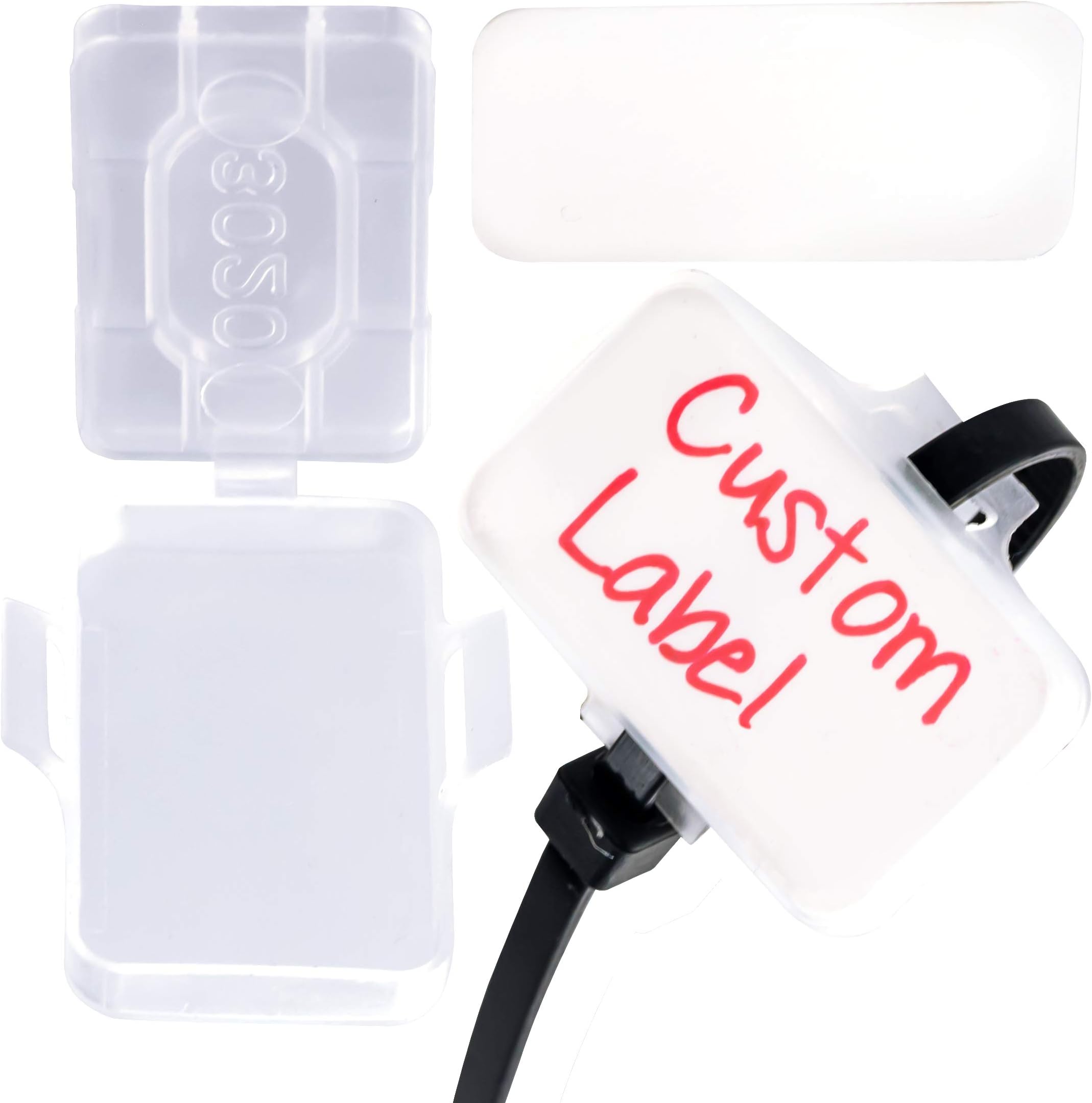 Heavy Duty Zip Tie Labels for Cables and Cords, 50Pk. Durable, Protective Box Attaches to Zip Ties for Cord and Cable Organization. Best Reusable Wire Management Ties. Includes Easy Write Inserts