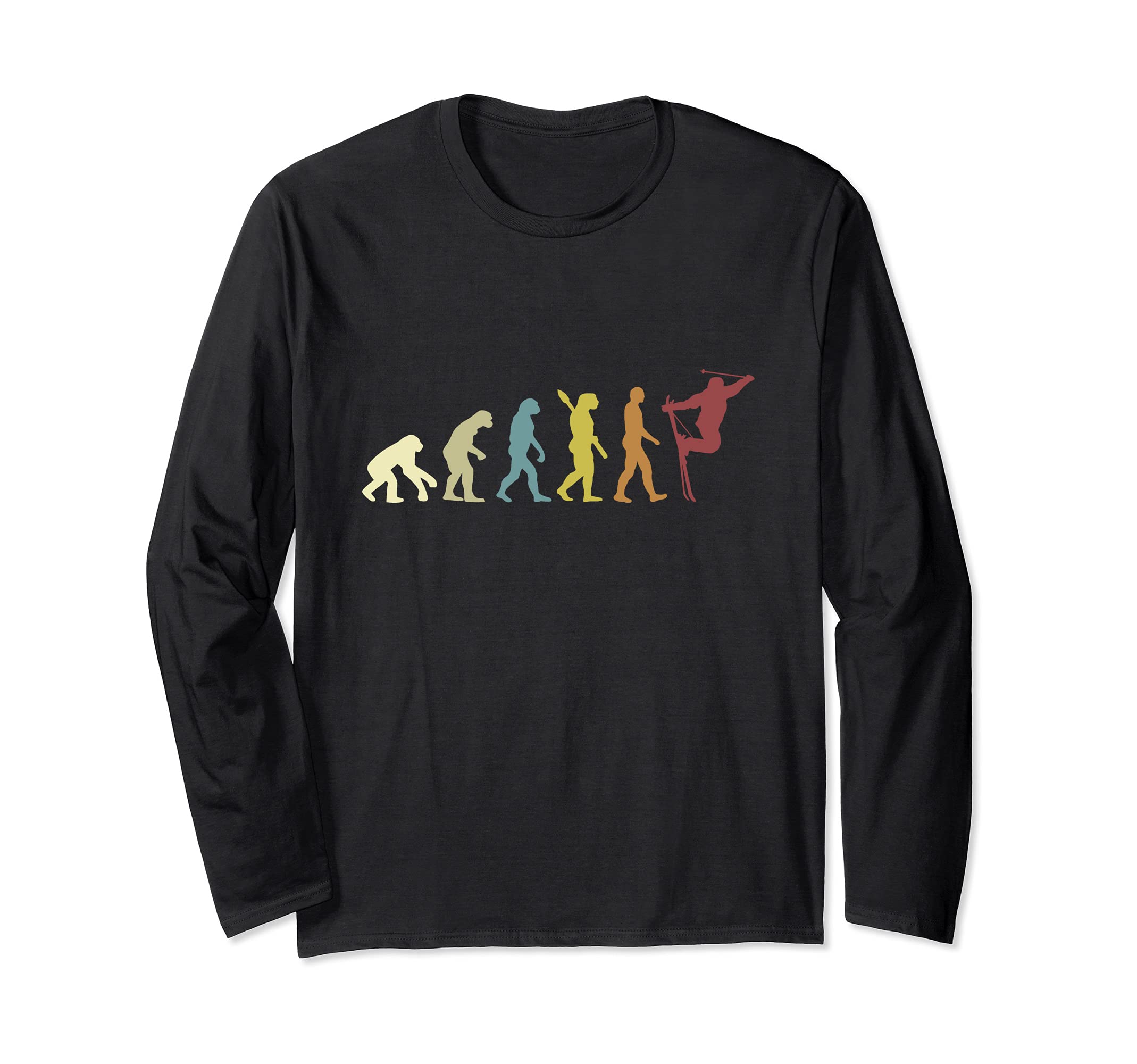 Retro Skier Cool Ski Stunt Trick Evolution Long Sleeve T-Shirt