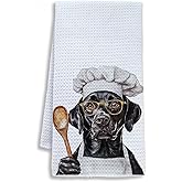 Shrago Funny Black Labrador Retriever Kitchen Towels, Black Lab Gifts for Women Men Dish Tea Towels for Kitchen, Gifts for Labrador Dog Lovers Decorative Hand Towels, 16x24 Inch