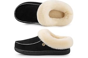 HomeTop Women's Comfy Moccasin Style Memory Foam Slip on Slippers Soft Microsuede Clog House Shoes with Luxury Fuzzy Fur Collar