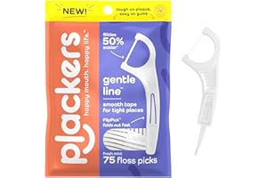 Plackers Gentle Line Floss Picks, Fresh Mint Flavor, Fold-Out FlipPick, QuickFix Grip, Easy Storage with Sure-Zip Seal, 75 Count