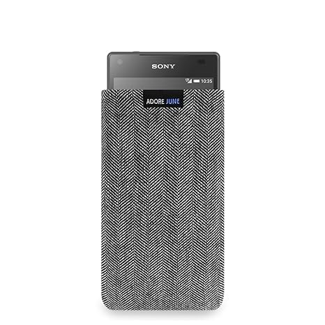 Adore June Business Tasche für Sony Xperia Z5 Compact Handytasche aus charakteristischem Fischgrat Stoff - Grau/Schwarz | Sch