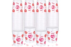 Meanplan 24 Pcs 16oz Plastic Valentine's Day Cups Pink Red Reusable Heart Cups Hearts Print Love Hug Sweet Kiss Drinking Cups for Holiday Party Supplies