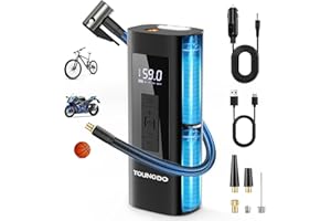 YOUNGDO Tire Inflator Portable Air Compressor, 150 PSI & 6000mAh, Tire Inflator with Pressure Gauge, Quick Inflation for Car,Motorcycle,Bike,Balls, Rechargeable Via USB-C as Torch and Power Bank