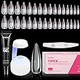 Beetles Tipex Instant Apex Nail Tips Kit, Long Stiletto 224Pcs 16 Sizes Pre-Building & Pre-Etched Gel Nail Tips Thicker Acrylic Nails False Nail Extension with Uv Nail Glue Nail Lamp for Flat Nails