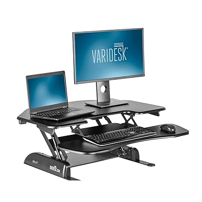 VARIDESK &ndash; Height Adjustable Standing Desk for Cubicles &ndash; Cube Corner 36 &ndash; Stand Up Desk for Dual Monitors
