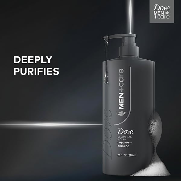 DOVE MEN + CARE SHAMPOO 1 COUNT CHARCOAL + CLAY FOR REAL HAIR THAT POWERS UP HAIR STRENGTH, WITH DEEP PURIFYING BENEFITS, 28 FL OZ