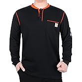 BOCOMAL FR Shirts for Men CAT2 5.5oz Long Sleeve Henley Workwear Flame Resistant Fire Retardant Shirt
