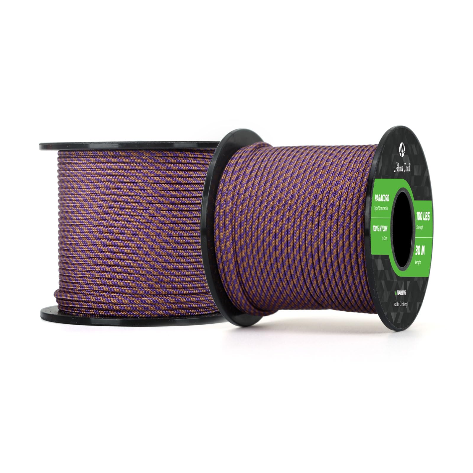 Abma Cord Paracord 100 lbs 2mm 100% Nylon 30M - Purple & Coyote Brown — image 1