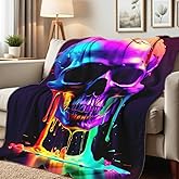 HUNXIAOJ Skull Blanket Throw Skeleton Flannel Blanket Gothic Print Throw Gifts for Kids Girls Boys Adults Women Men Halloween Decor Queen Size Bed Couch (49"x59")