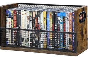 Salajory DVD Case Holder Organizer - DVD Storage Rack With Handles Holds 28 Full DVD Cases, 32 Blu-ray Cases, Desktop or Closet Blu-ray Rack, DVD Shelf Can Also Store Video Game | Movie | VHS