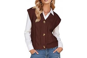 EXLURA Women's Fall Fashion Sweaters Vest Tops Sleeveless Button Down V Neck Chunky Cable Knit Cardigan Trendy Outfits 2025