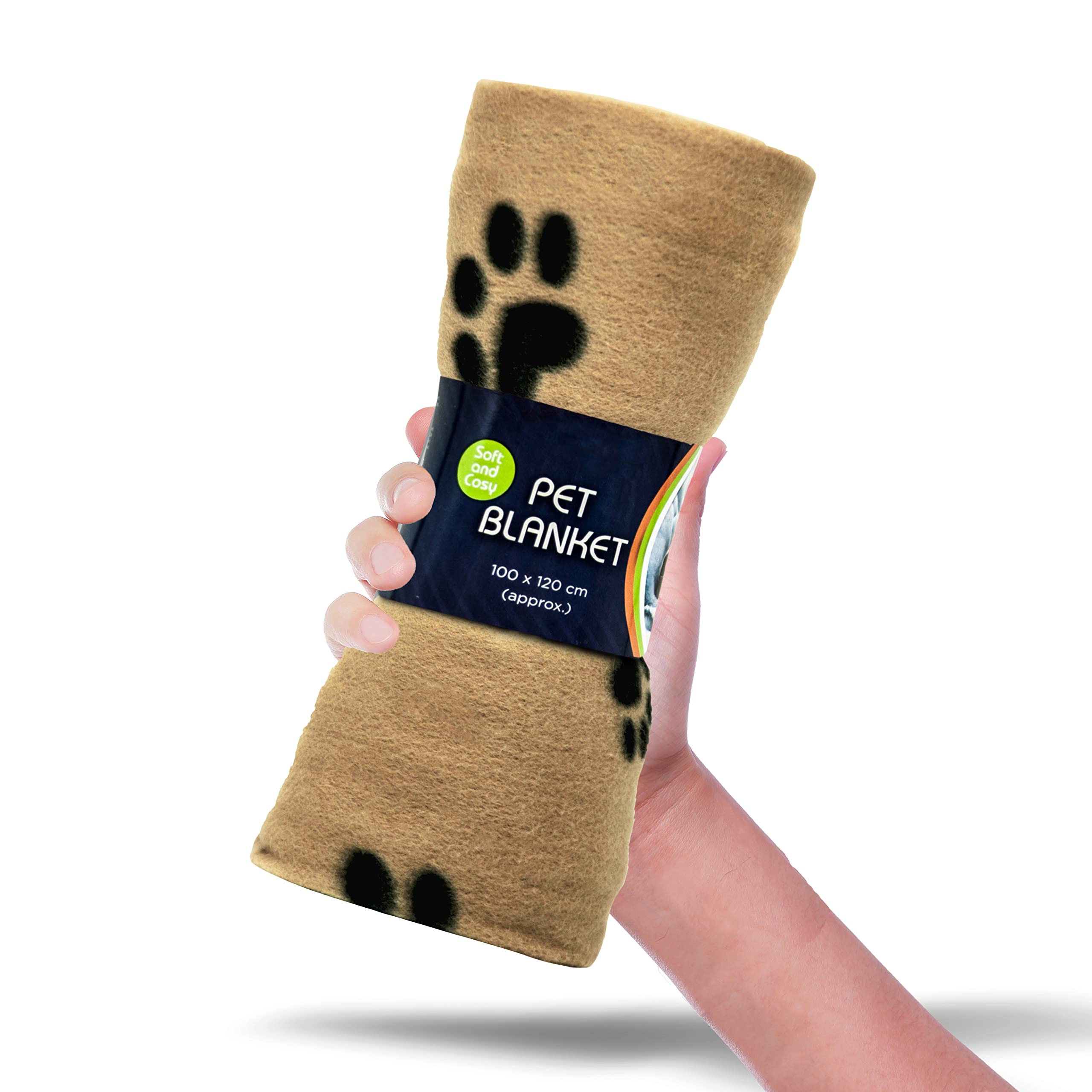 Petopedia Soft Warm Dog Fleece Animal Pet Blankets with Paw Prints – Cat, Puppy & Dog Blankets Washable Bed Travel (Beige, 100cm X 120cm (Pack of 1))