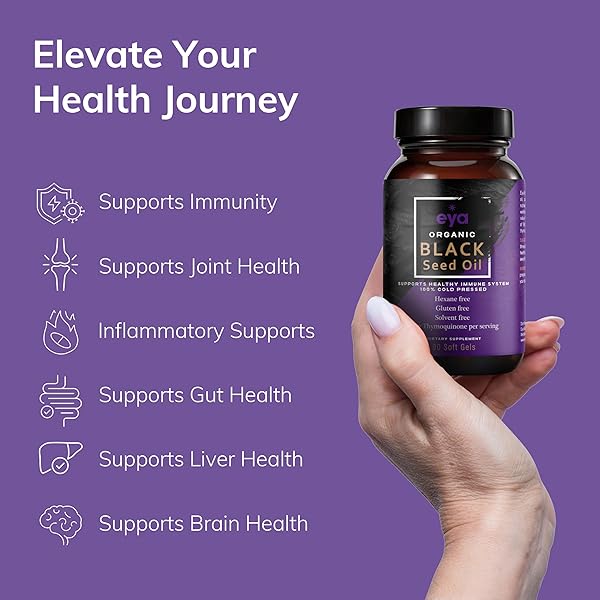 EYA VITAMINS ORGANIC EGYPTIAN BLACK CUMIN SEED OIL (90 SOFT GEL CAPSULES) COLD-PRESSED, UNREFINED, HEAVY METAL TESTED FOR PURITY & QUALITY, SUPPORT HEALTHY GUT BACTERIA & IMMUNE SYSTEM, VEGAN