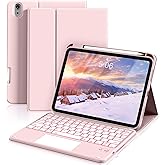 ZKTUYU for iPad (A16) 11th 10th Generation Case with Keyboard, 7-Colors Backlit, Folio Cover with Pencil Holder, Multi-Touch Trackpad, Detachable Keyboard for iPad 11/10.9-inch 2025/2022 (Light Pink)