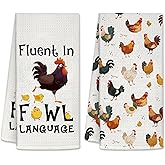 PIUFAM Chicken Kitchen Towels, Chicken Gifts for Women, Rooster Hand Towels for Bathroom, Chicken Decor, Waffle Rooster Dish Towels for Kitchen Decor Christmas Thanksgiving Day 26x17 inch, 2 Pack