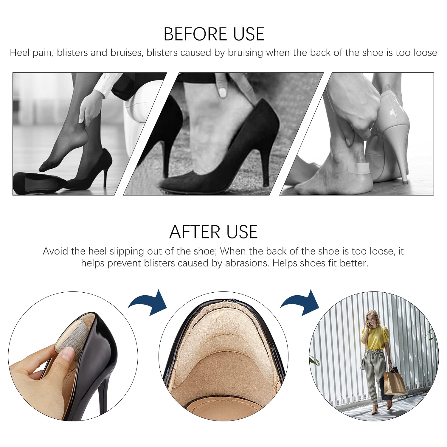 Heel Grips Liner Cushions Inserts for Loose Shoes, Heel Pads Snugs for Shoe Too Big Men Women, Heel Grips Protectors for Blisters Pain, Filler Make Shoes Fit Tighter (Square)