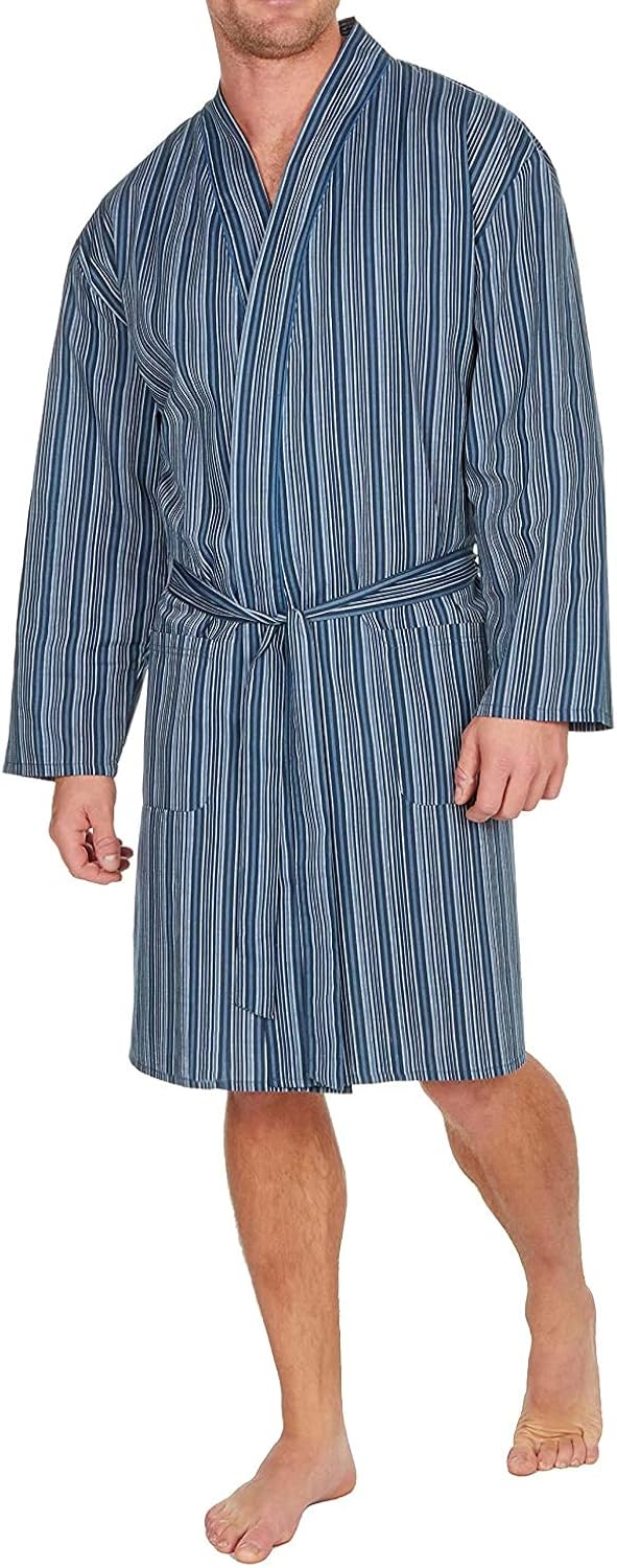 INSIGNIA Mens Plain Woven Lightweight Cotton Poly Dressing Gown Robe