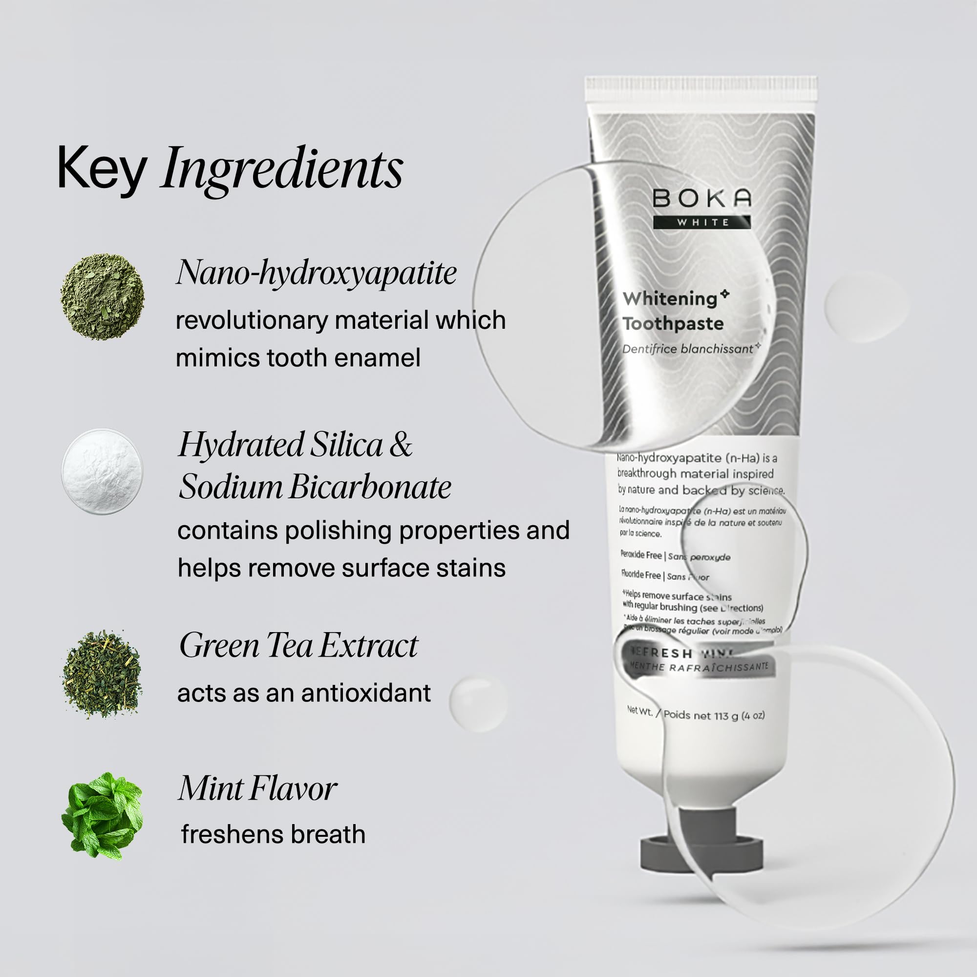 Boka Fluoride Free Toothpaste, Nano Hydroxyapatite Toothpaste, Appropriate for Sensitive Teeth, for Adult, Kids Oral Care - Whitening* Refresh Mint, 4 Fl Oz 3Pk US Manufactured