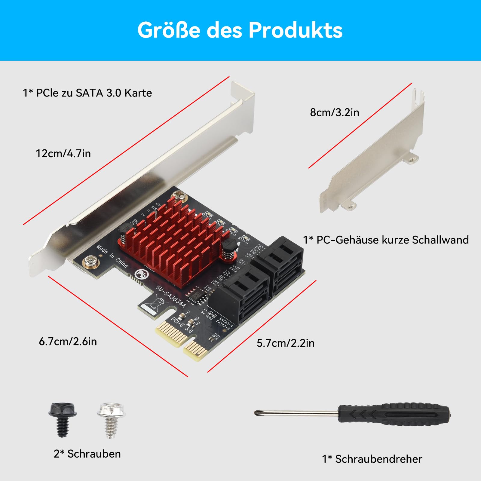 ELUTENG PCI-E zu SATA Adapter 4-Port PCIe Erweiterungskarte 6Gbps SATA 3.0 Controller PCI Express Controller Card mit Low-Profile Halterung für Windows/Linux, Non-Raid, Booten als Systemfestplatte 5