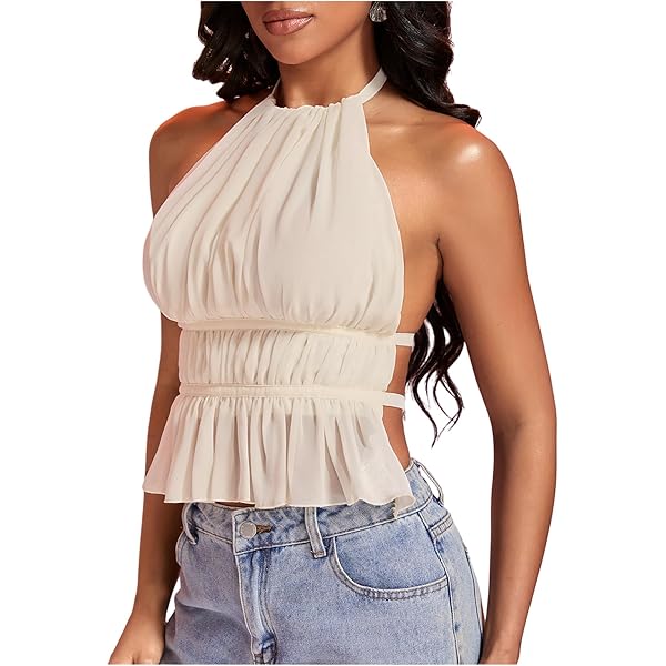 トップス yukayuka Verdusa Sexy Going Out Tops for Women Y2k Beaded Halter Tops