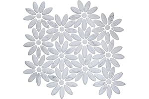 ViaAesthetic Carrara White Floral Mosaic Glass Tile for Garage, Bathroom, and Shower Walls/Floors, Kitchen Backsplashes, Pati