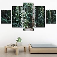 SIGNWIN 5 Panel Canvas Wall Art Green Forest for Home Decorations Ready to Hang - 60