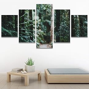 SIGNWIN 5 Panel Canvas Wall Art Green Forest...