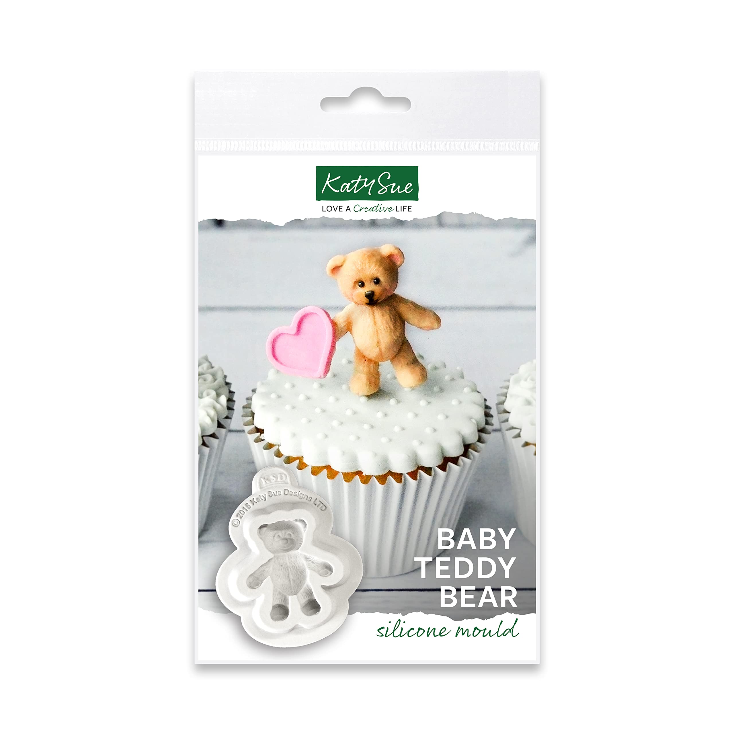 Katy Sue Baby Teddy Silicone Mould for Cake Decorating & Craft for Fondant, Sugar Paste, Gum Paste & Air Dry Clay from Katy Sue Designs Fondant Moulds. Teddy is 38 x 35 x 8mm (1.5 x 1.4 x 0.3 Inch)