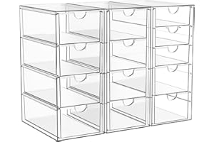 ARSTPEOE Acrylic Makeup Organizer with 13 Drawers, Bathroom Counter Organizer, Acrylic Organizers, Desk Organizer, Office Supplies, Storage Drawers for Cosmetic, Pencil, Coffee, etc 3 Pack